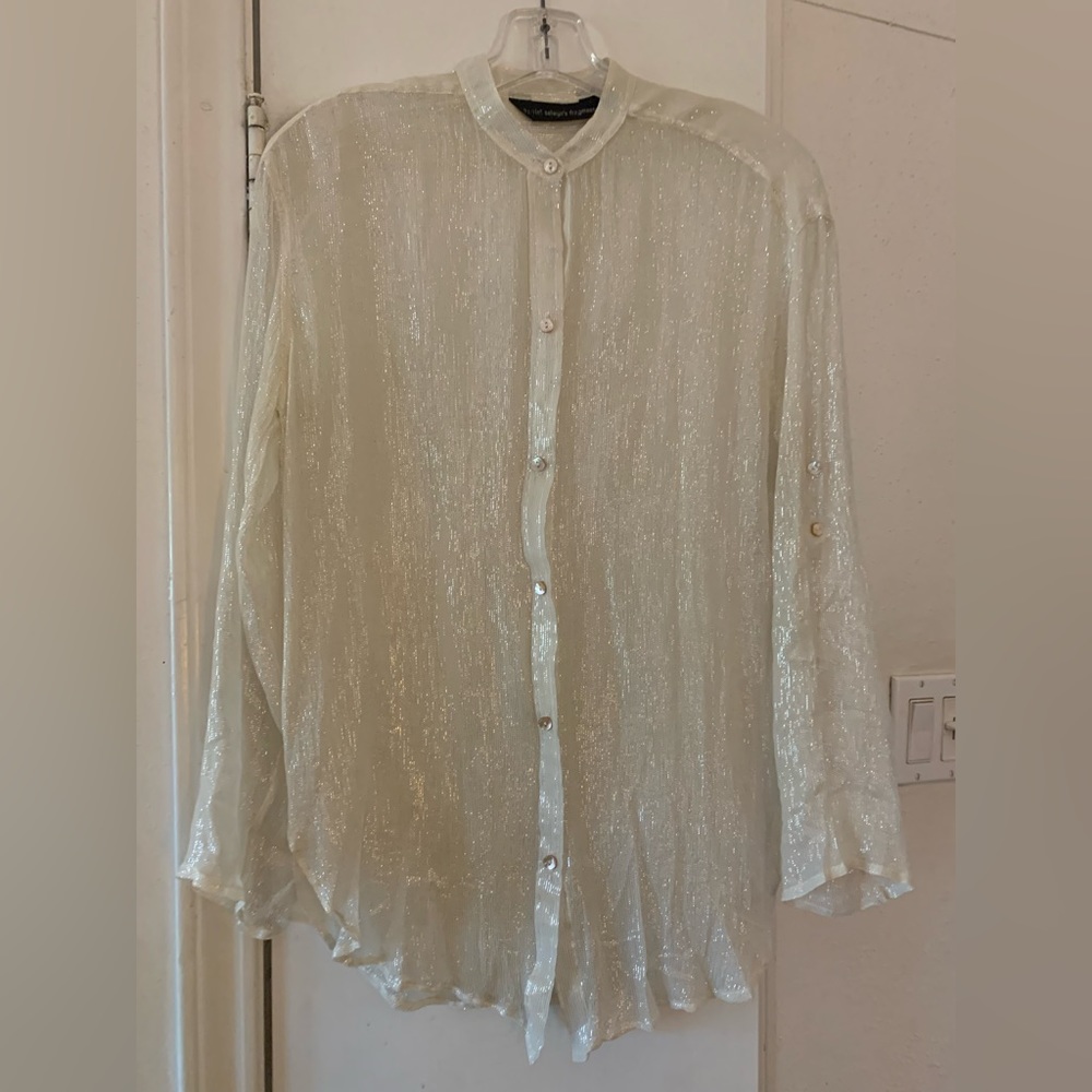 Vintage Harriet Selwyn White silk with silver metallic thread shirt.